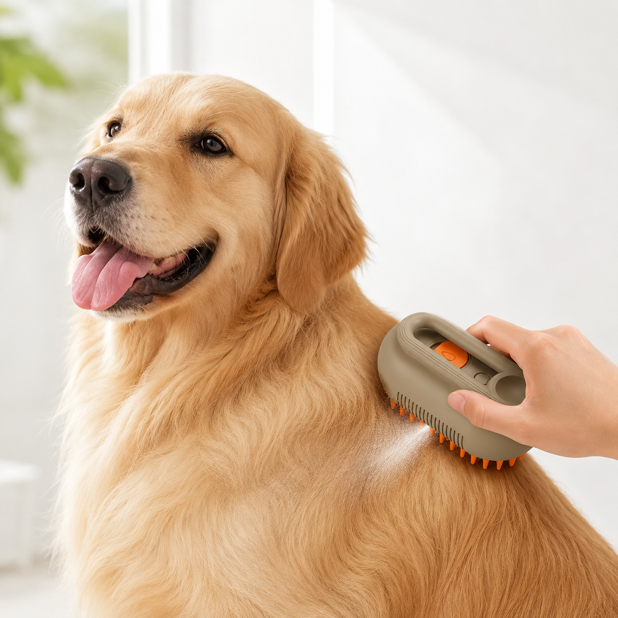 Cepillo VaporCare en uso con perro